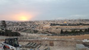Sunset over the Old City of Jerusalem from the Mount of Olives.