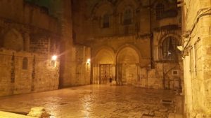 Rainy night as I headed back to the Church of the Holy Sepulcher for Orthodox Midnight Christmas Eve Mass!